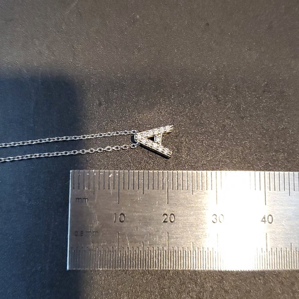 18 Inch 925 Sterling Silver Cubic Zirconia Small A Letter Necklace - Picture 5 of 6